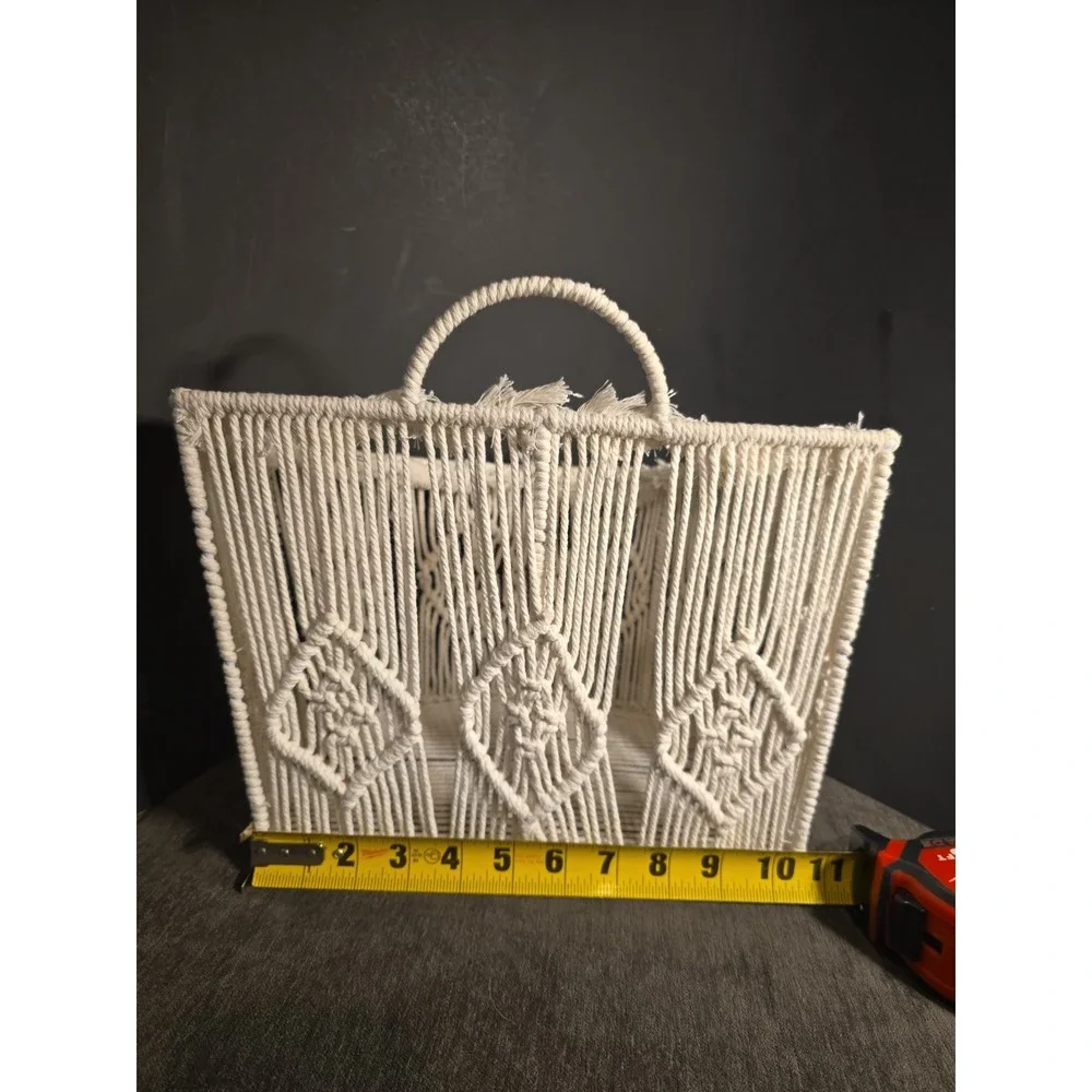 Boho Macrame Wall Hanging Basket Woven Pocket Planter Storage Large Size Cream